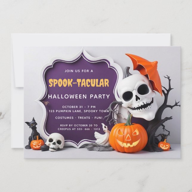 Invitation Cute Skeleton et fête d'Halloween Citrouille (Devant)