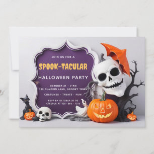 Invitation Cute Skeleton et fête d'Halloween Citrouille