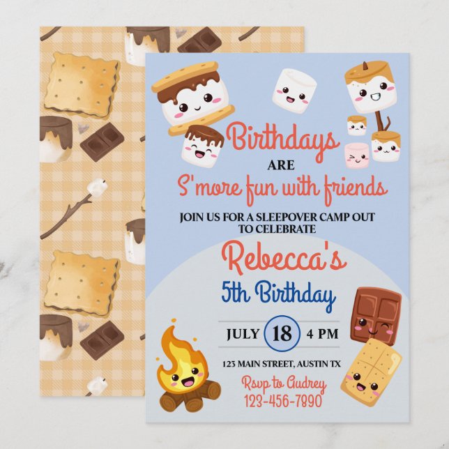 Invitation Cute S'mores Campout Anniversaire (Devant / Derrière)