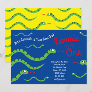 Invitation Cute Snake Reptiles Enfant 1er anniversaire fête