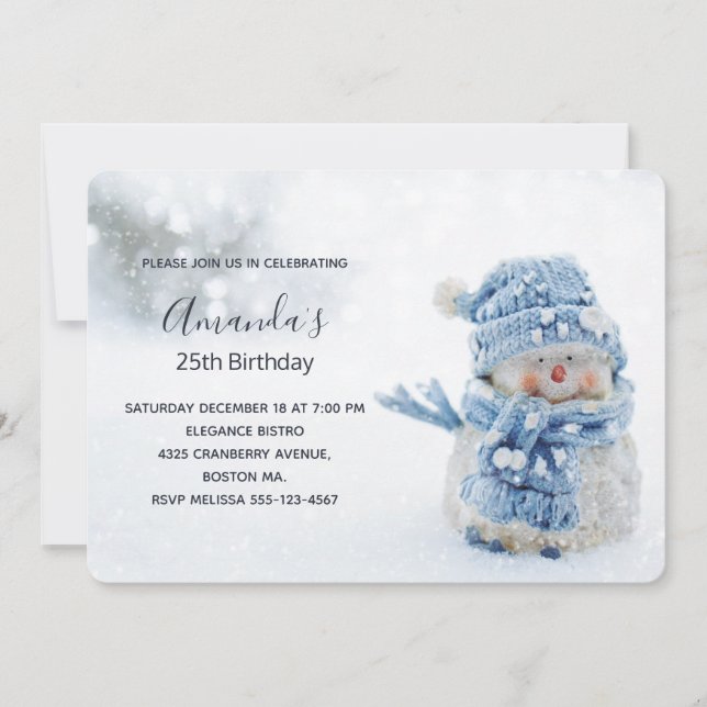Invitation Cute Snowman en hiver Photo Anniversaire (Devant)