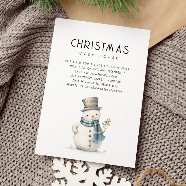 Invitation Cute Snowman Maison ouverte de Noël (Available digitally and printed)