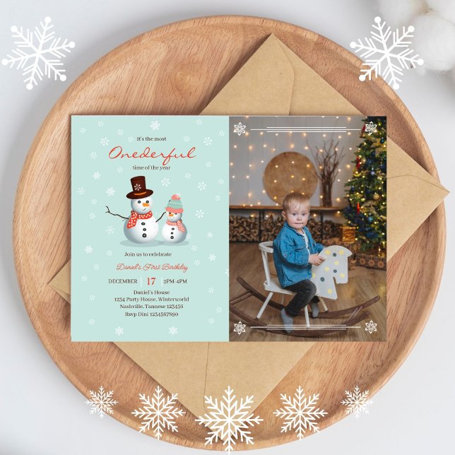 Invitation Cute Snowman Winter Onederland Photo Anniversaire (Créateur téléchargé)