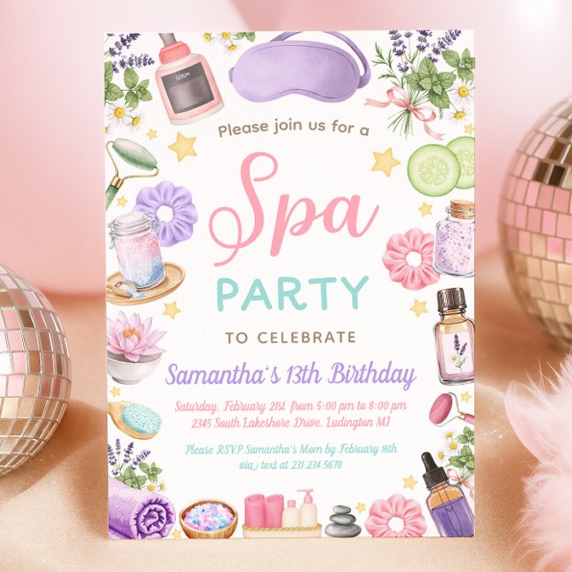 Invitation Cute Spa Pamper Party Girl Birthday (Cute Spa Pamper Party Girl Birthday Invitation)