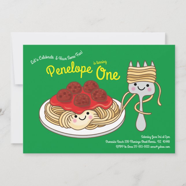 Invitation Cute Spaghetti Enfants 1er anniversaire fête Kawai (Devant)