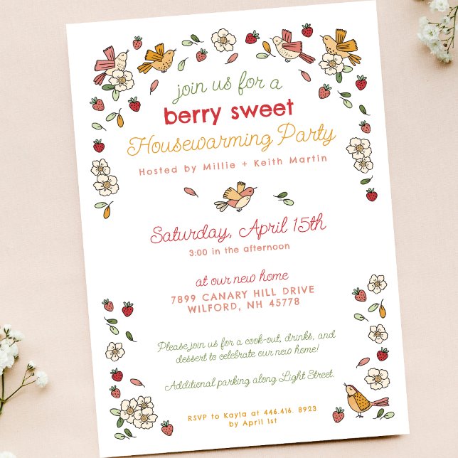 Invitation Cute Strawberry Thème Nouveau Accueil Fête du réch (Créateur téléchargé)