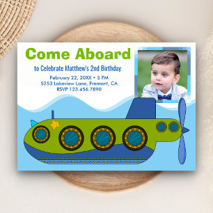 Invitation Cute Submarine Boy Photo Anniversaire Fête Invitat