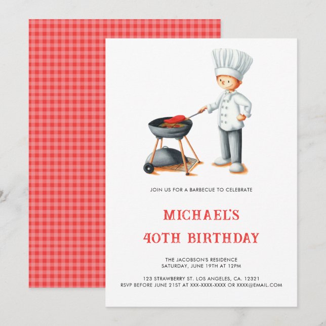 Invitation Cute Summer Barbecue 40e anniversaire (Devant / Derrière)