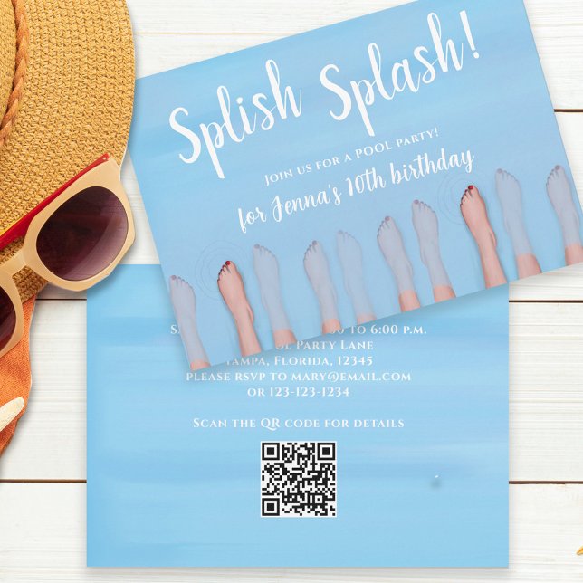 Invitation Cute Summer Beach Lake Ocean Girly Party QR Code (Créateur téléchargé)