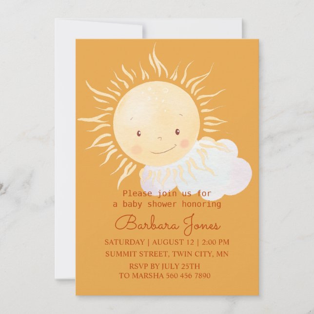 Invitation Cute Sunshine Thème Douche (Devant)