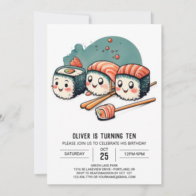 Invitation Cute Sushi Wonderland Printemps (Devant)