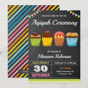 Invitation Cute Sweet Cupcake Aqeeqah   Cérémonie d'Aqiqah