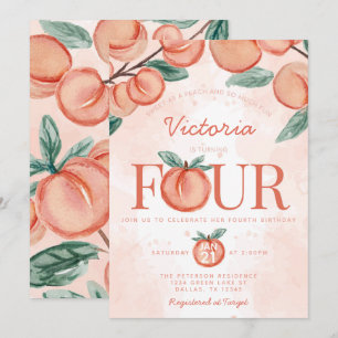 Invitation Cute Sweet Peach tournant QUATRE fête d'anniversai