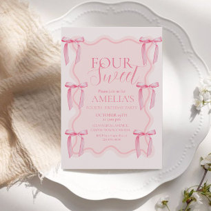 Invitation Cute Sweet Rose Bow 4e fête d'anniversaire