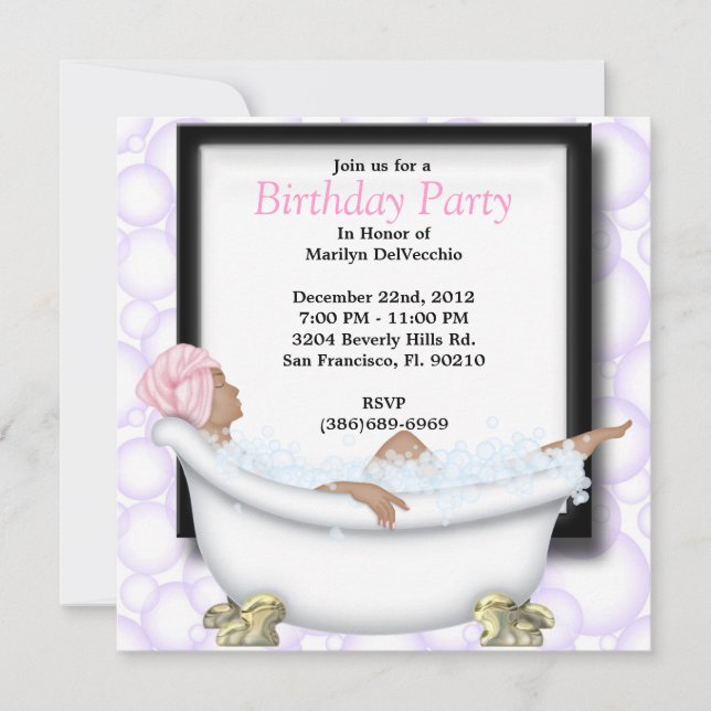 Invitation CUTE Sweet Spa Bath Massage and Beauty Party Invit (Devant)
