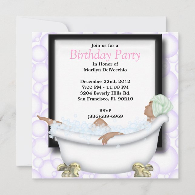 Invitation CUTE Sweet Spa Bath Massage and Beauty Party Invit (Devant)
