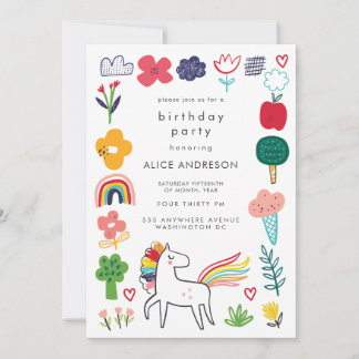 Invitation Cute Sweet Unicorn Kids Birthday Party
