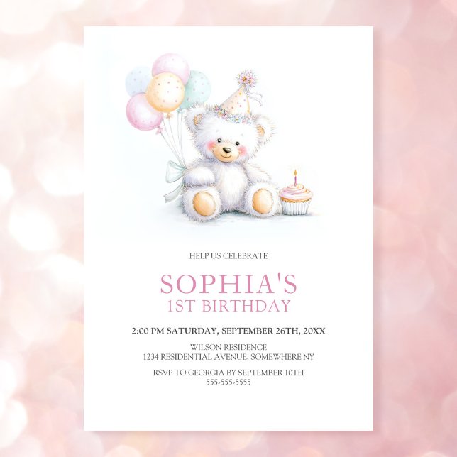 Invitation Cute Teddy Bear 1st Birthday Party (Créateur téléchargé)