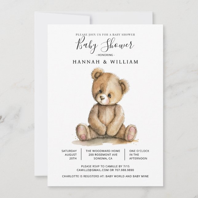 Invitation Cute Teddy Bear Baby Shower (Devant)