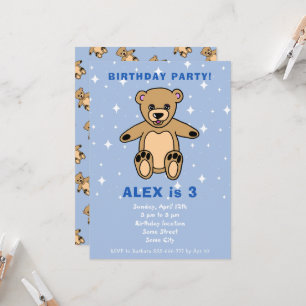 Invitation Cute Teddy Bear Blue Boy Anniversaire