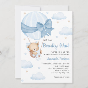 Invitation Cute Teddy Bear Boy Blue Bearly Wait Baby shower