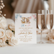 Cute Teddy Bear Gender Reveal Blue Pink Balloons