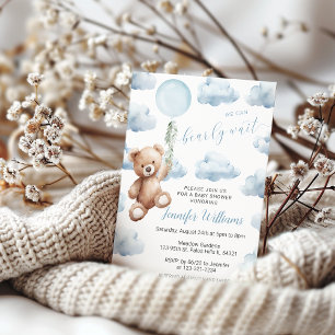 Invitation Cute Teddy Ours Bleu Boulon Bébé Garçon Douche