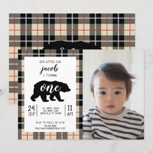 Invitation Cute Thomson Camel Plaid Baby Photo 1er anniversai