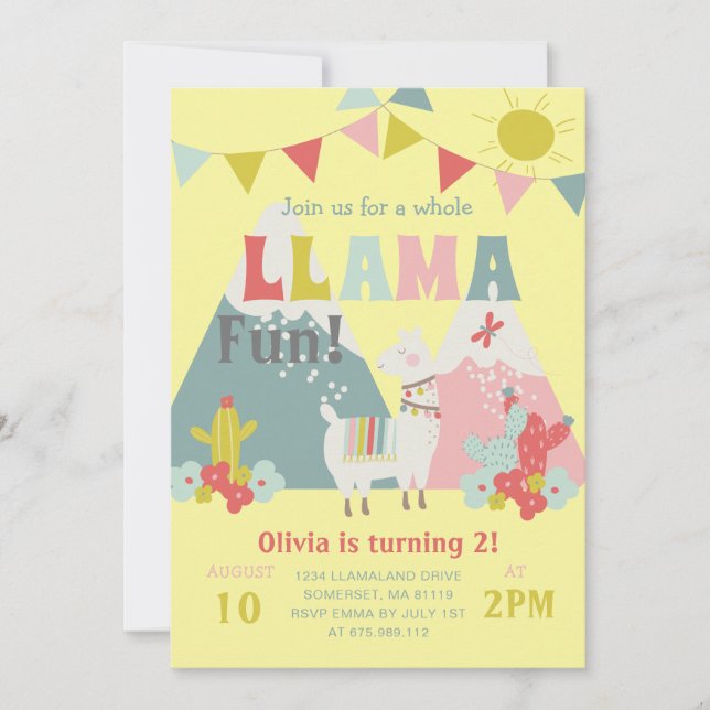 Invitation Cute Tout Llama Fun Anniversaire de enfant Thème (Devant)