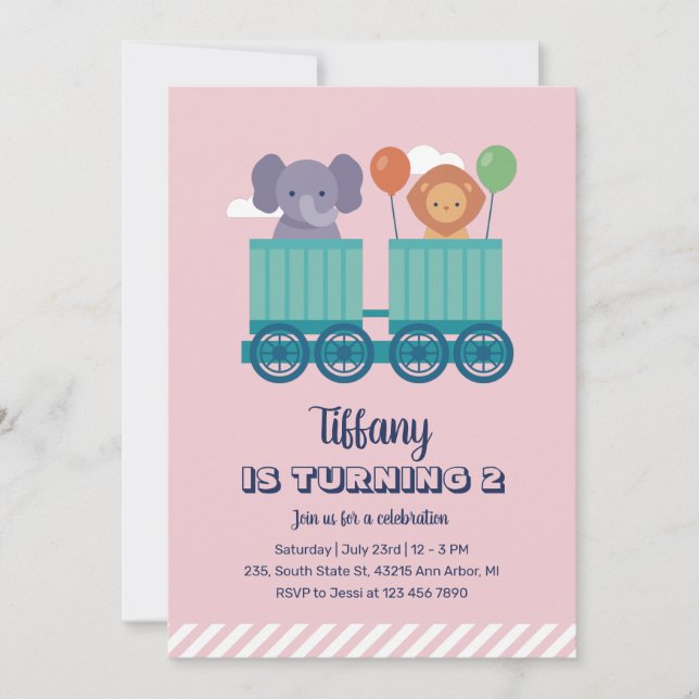 Invitation Cute Train Safari animal Anniversaire de enfant de (Devant)