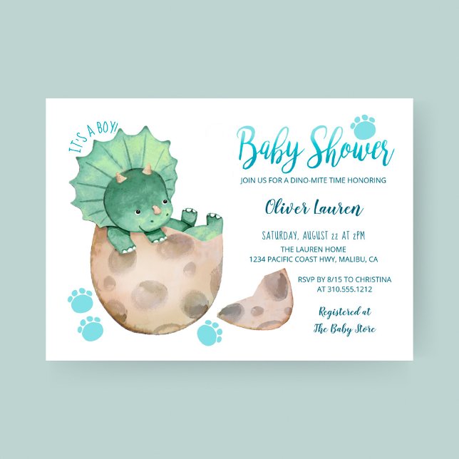 Invitation Cute Triceratops Dinosaur Tracks Baby shower Garço (Créateur téléchargé)