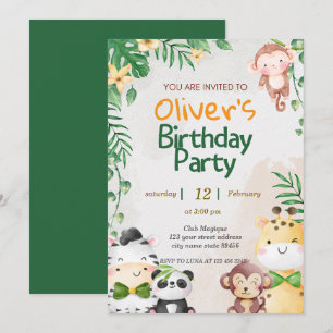 Invitation Cute Tropical Jungle Safari Wild One 1st Birthday