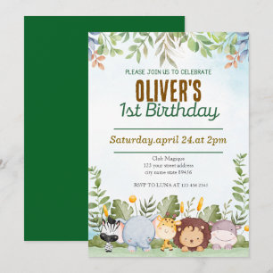 Invitation Cute Tropical Jungle Safari Wild One 1st Birthday