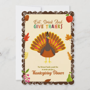 Invitation Cute Turquie Thanksgiving Diner Café