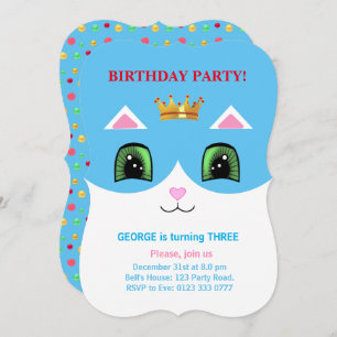 Invitation Cute Turquoise & Blanc Prince Tuxedo Chat Annivers