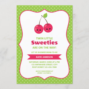 Invitation Cute Twin Little Sweeties Cerises Baby shower
