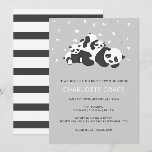 Invitation Cute Twin Panda Baby shower personnalisé (Devant / Derrière)