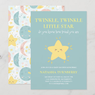 Invitation Cute Twinkle Little Star Baby shower bleu jaune