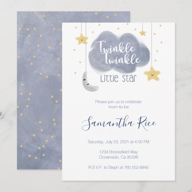 Invitation Cute Twinkle Twinkle Little Star Baby shower à thè (Devant / Derrière)