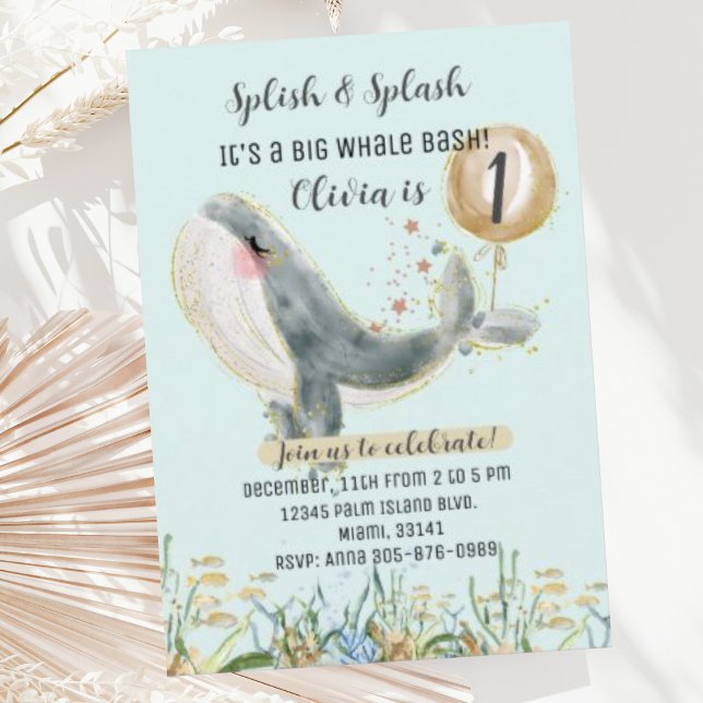 Invitation Cute Under the Sea Whale 1er anniversaire Invitati (Créateur téléchargé)