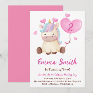 Invitation Cute Unicorn Aquarelle fête d'anniversaire