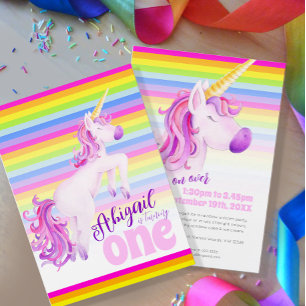 Invitation Cute unicorn arc-en-ciel 1ère anniversaire invitat