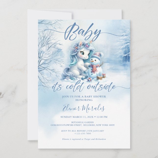 Invitation Cute Unicorn Baby Son Baby shower Froid Extérieur (Devant)