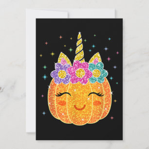Invitation Cute Unicorn Citrouille Halloween Thanksgiving