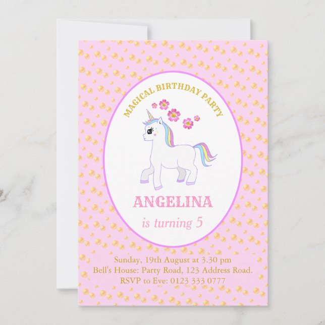 Invitation Cute Unicorn fête d'anniversaire (Devant)