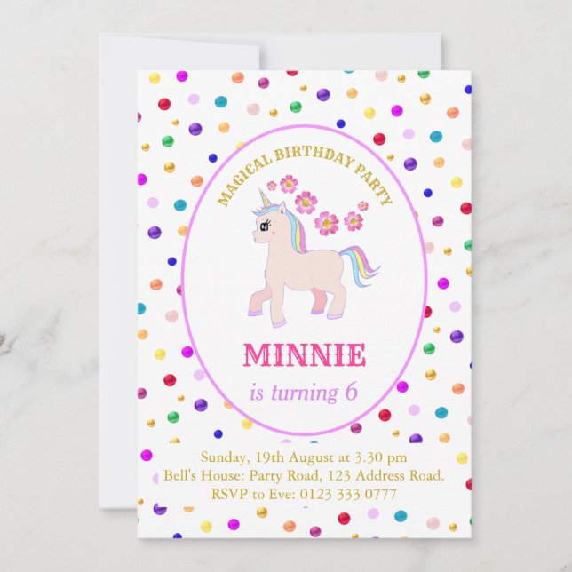 Invitation Cute Unicorn fête d'anniversaire (Devant)
