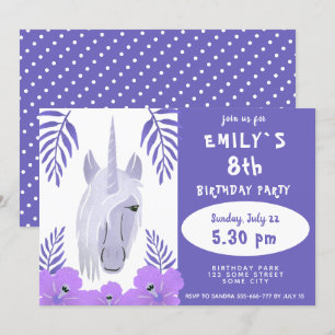 Invitation Cute Unicorn Fleurs tropicales Fille Anniversaire
