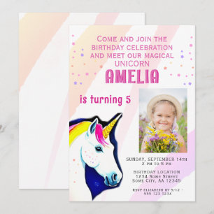 Invitation Cute Unicorn Magical Girl Photo Anniversaire