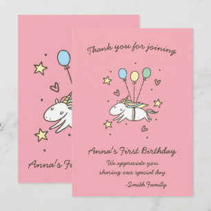 Invitation Cute Unicorn sur Laurels. Anniversaire. Merci.
