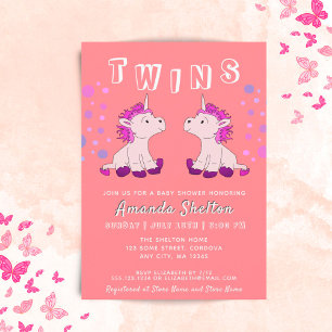 Invitation Cute Unicorn Twins 2 Baby Girls Baby shower